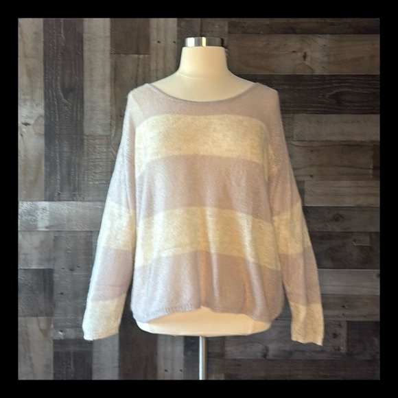 Free People pastel stripe long sleeve sweater medium boho violet cream Softgirl - Picture 1 of 11